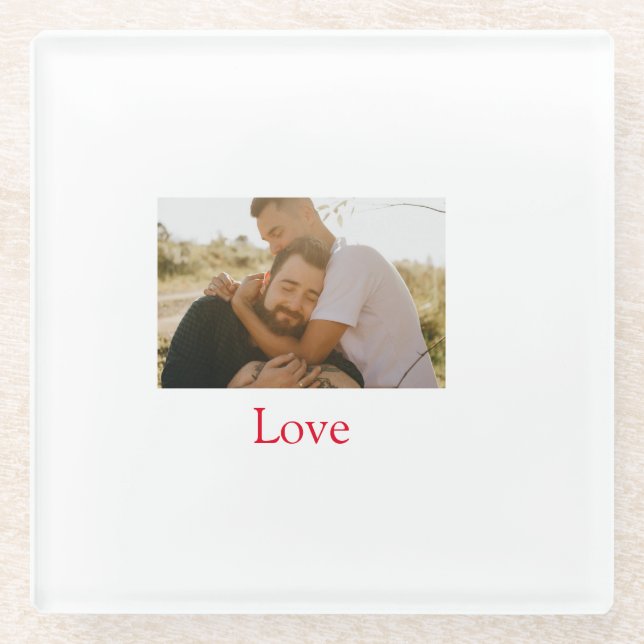 Pride month add gay couple photo name love LQBTQ  Glass Coaster (Front)