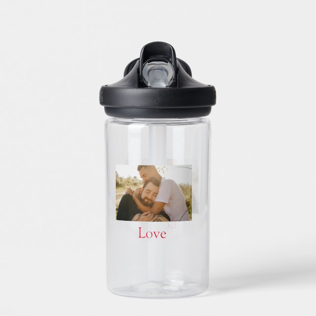 Pride month add gay couple photo name love LQBTQ  Water Bottle (Front)