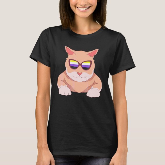 Pride Month Cool Non Binary Sunglasses Cat Lgbt No T-Shirt (Front)