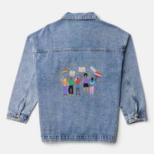Pride Month People With Signs Celebrate Denim Jacket