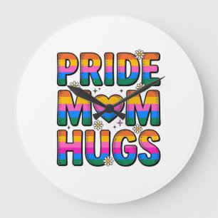 Pride Mum Hugs Vintage Rainbow Vector Design_1 Large Clock