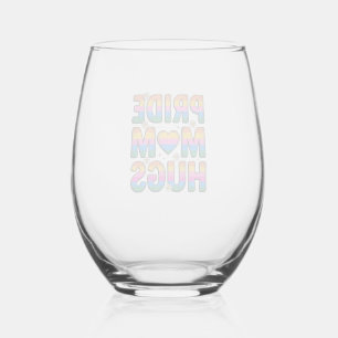 Pride Mum Hugs Vintage Rainbow Vector Design_1 Stemless Wine Glass