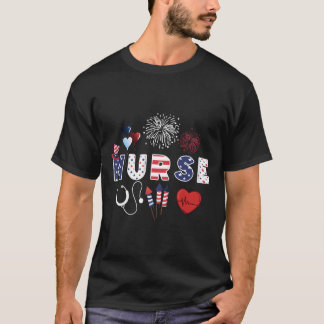 Pride Nurse Usa Flag Stethoscope Patriotic Nurse 4 T-Shirt