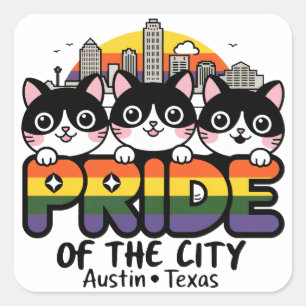 Pride of Austin City Texas USA Rainbow Flag Square Sticker