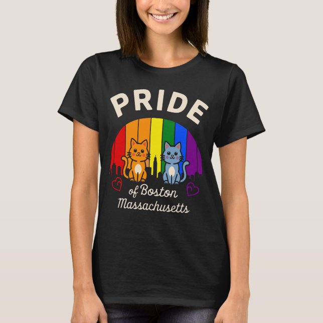 Pride of Boston City Massachusetts USA Rainbow Fla T-Shirt (Front)