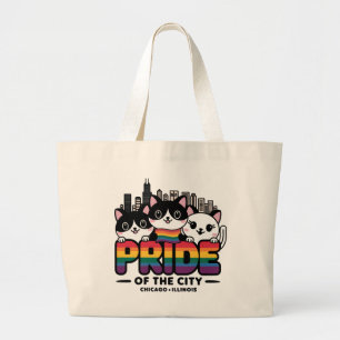 Pride of Chicago City Illinois USA Rainbow Flag Large Tote Bag