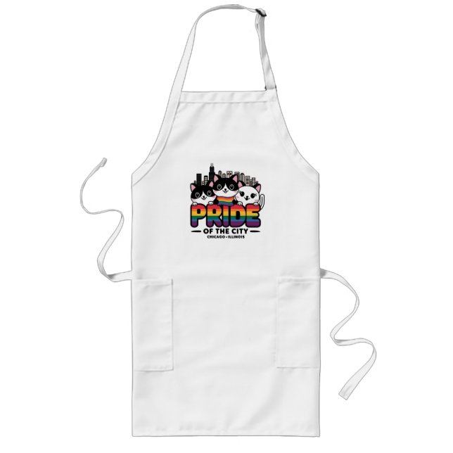 Pride of Chicago City Illinois USA Rainbow Flag Long Apron (Front)