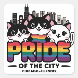 Pride of Chicago City Illinois USA Rainbow Flag Square Sticker