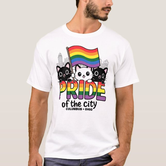 Pride of Columbus City Ohio USA Rainbow Flag T-Shirt (Front)