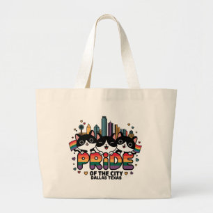 Pride of Dallas City Texas USA Rainbow Flag Large Tote Bag