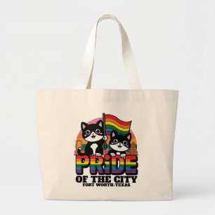 Pride of Fort Worth City Texas USA Rainbow Flag Large Tote Bag