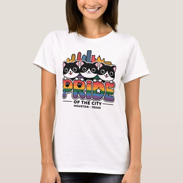 Pride of Houston City Texas USA Rainbow Flag T-Shirt (Front)