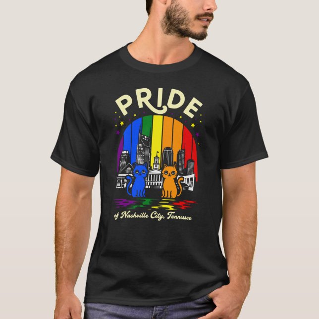 Pride of Nashville City Tennessee Cats Rainbow Fla T-Shirt (Front)