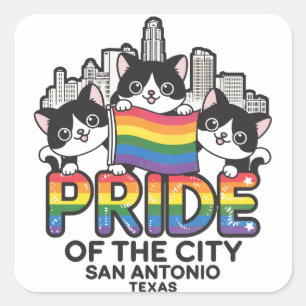 Pride of San Antonio City Texas USA Rainbow Flag Square Sticker
