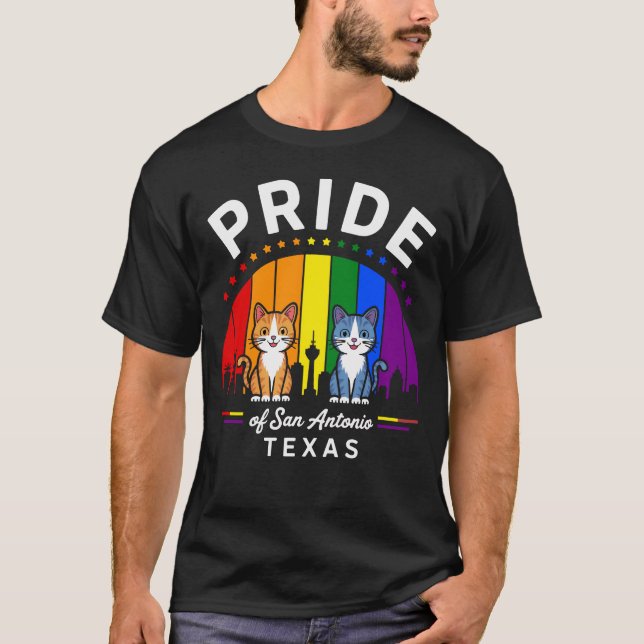 Pride of San Antonio City Texas USA Rainbow Flag T-Shirt (Front)