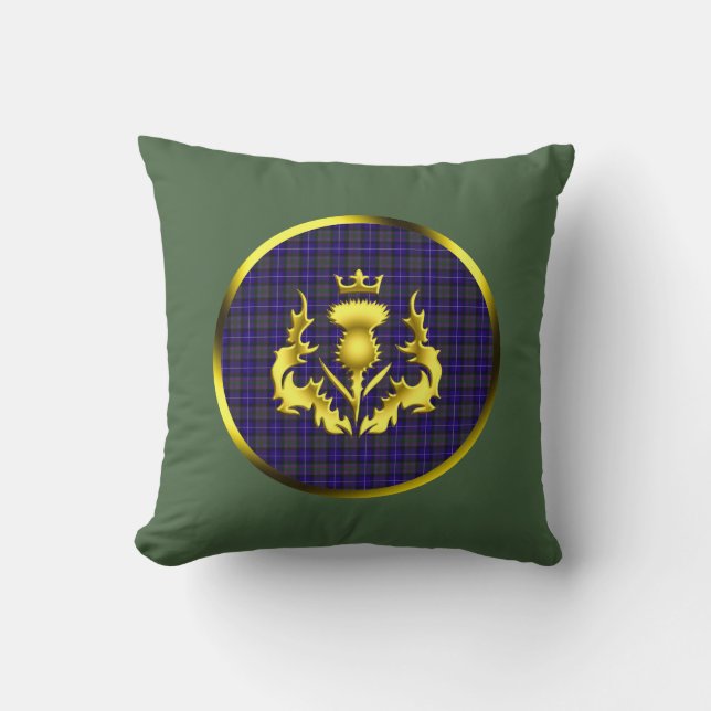 Pride of Scotland Tartan w/Golden Thistle Green Cushion (Front)