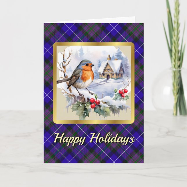 Pride of Scotland Tartan w/Robin Personalised Xmas Card (Front)