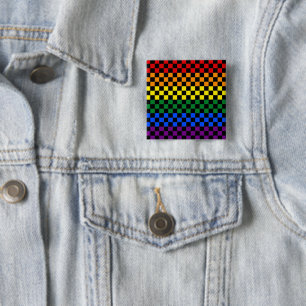 Pride Patterns Rainbow Checkers 15 Cm Square Badge