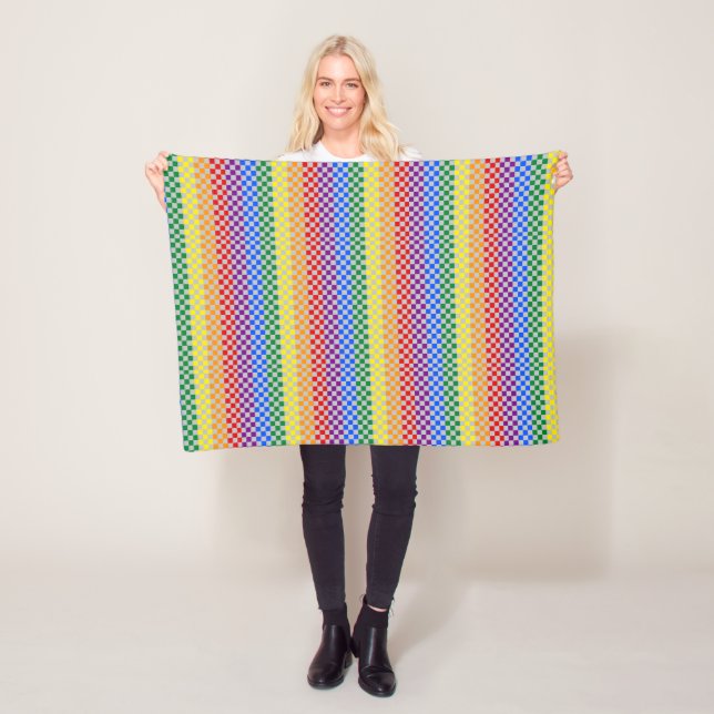 Pride Patterns | Rainbow Checkers Fleece Blanket (In Situ)