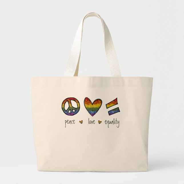 Pride Peace Love Equality Floral Large Tote Bag (Front)