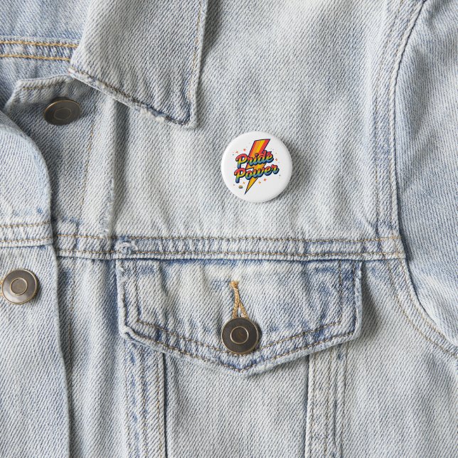 Pride Power Lightning – LGBTQ+ Rainbow Quote  3 Cm Round Badge (In Situ)