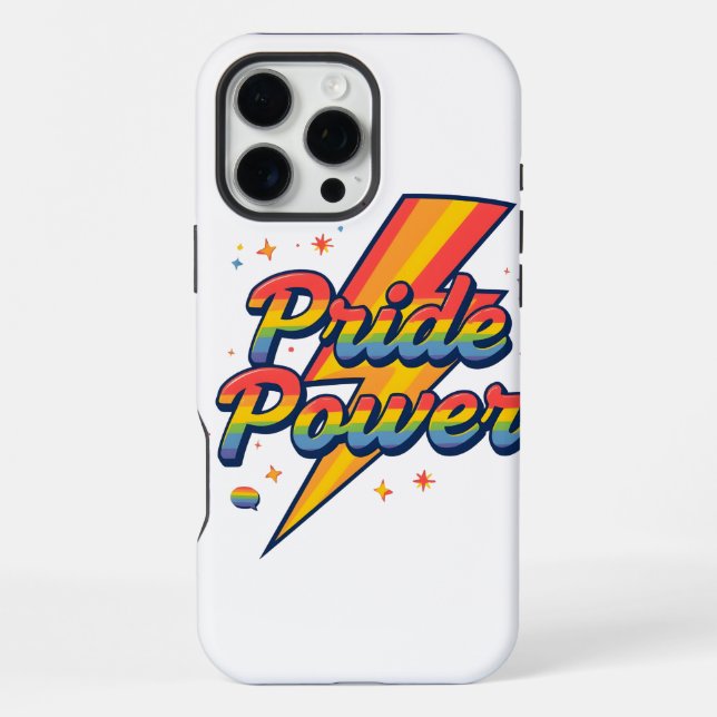 Pride Power Lightning – LGBTQ+ Rainbow Quote  iPhone Case (Back)