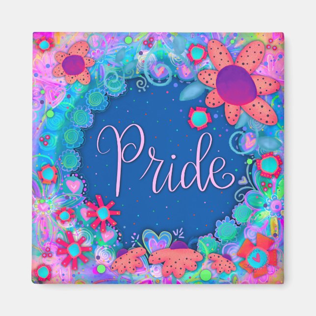 Pride Pretty Fun Colourful Floral Inspirivity Magnet (Front)