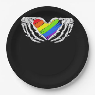 Pride - Pride Skeleton Hands With Heart 2 Classic Paper Plate