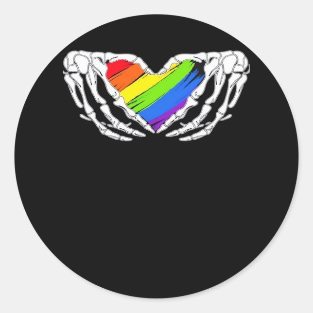 Pride - Pride Skeleton Hands With Heart 2 Classic Round Sticker (Front)