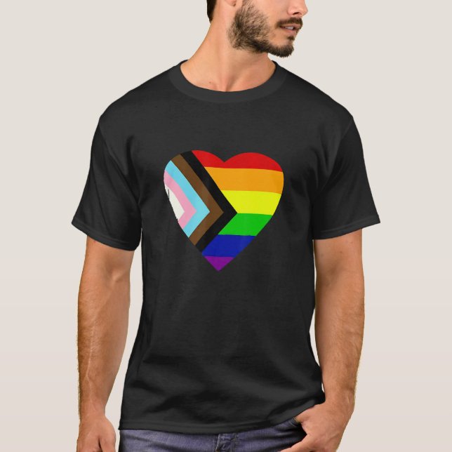 Pride Progress Rainbow Flag LGBT + Trans und Queer T-Shirt (Front)