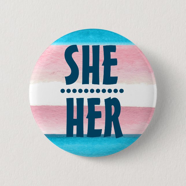 PRIDE PRONOUN SHE/HER BADGE Button (Front)