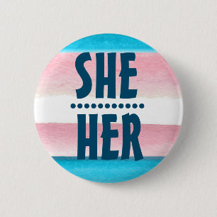 PRIDE PRONOUN SHE/HER BADGE Button