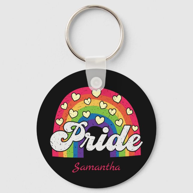 Pride Rainbow and Hearts | LGBTQ Key Ring (Front)