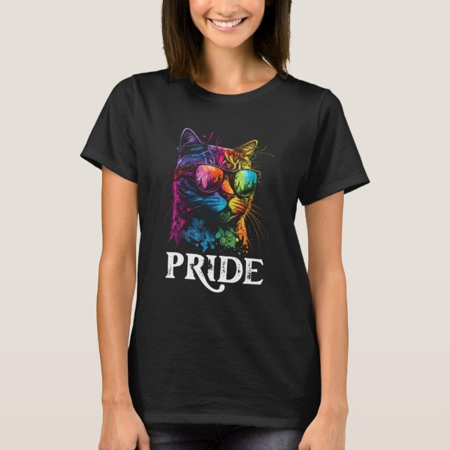 Pride Rainbow Cat Realistic Gay Pride LGBTQ Cat Ow T-Shirt (Front)
