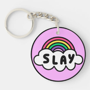 Pride- rainbow colour with clouds.             key ring