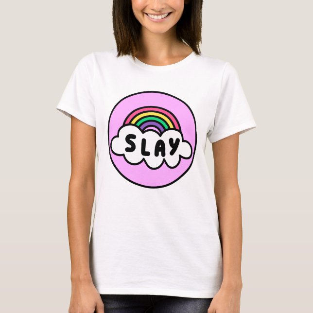 Pride- rainbow colour with clouds.           T-Shirt (Front)