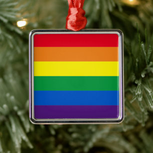 Pride rainbow colours stripes Lgbt gay flag Metal Ornament