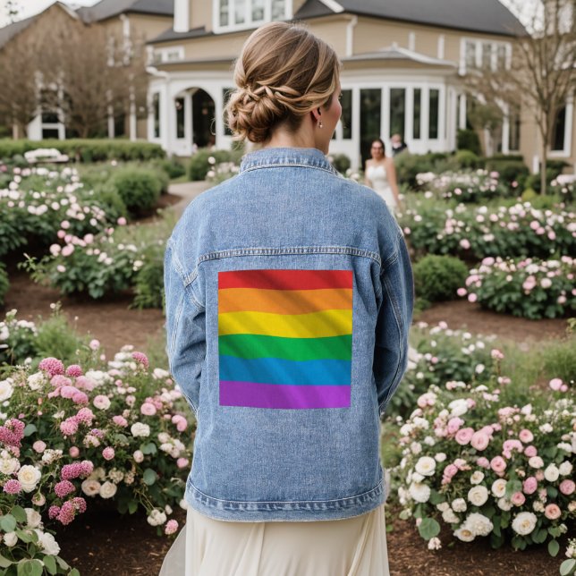 Pride Rainbow Flag Denim Jacket – LGBTQ+ Unisex  (Wedding Back)