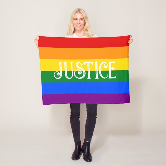 Pride Rainbow Flag / JUSTICE Fleece Blanket (In Situ)