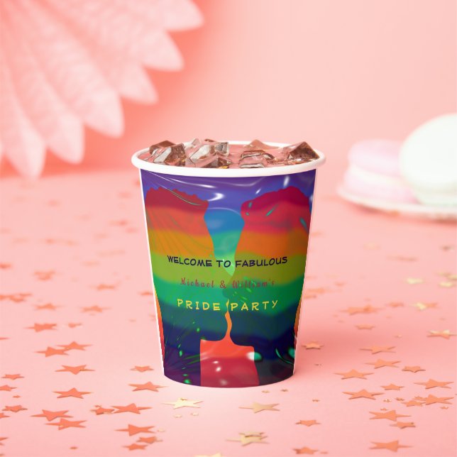 Pride Rainbow Flag Party With Names Paper Cups (Insitu)