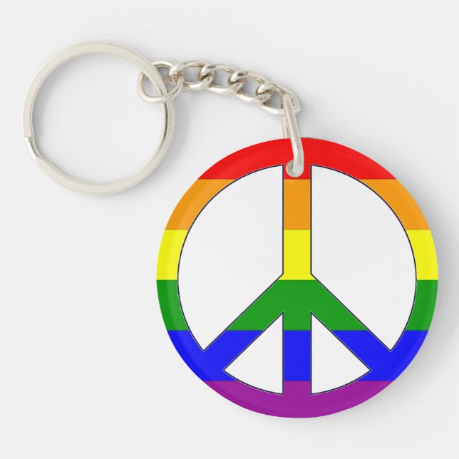 Pride Rainbow Flag Peace Sign Key Ring (Front)