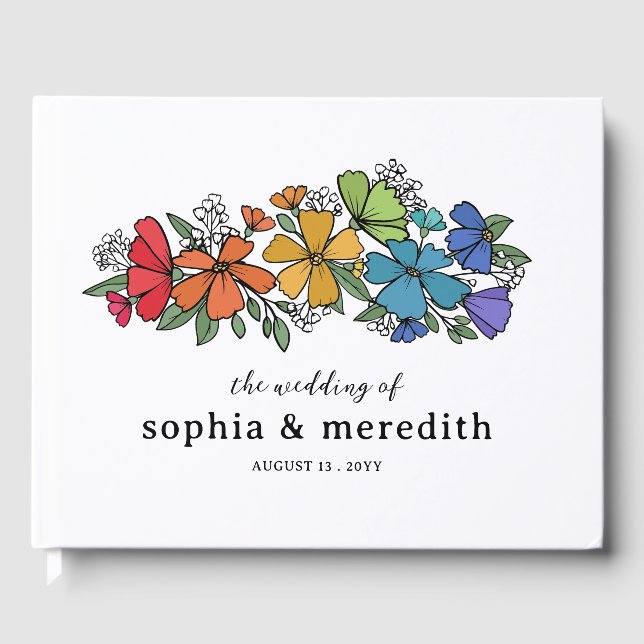 Pride Rainbow Flowers LGBT Wedding Guest Book (Front)
