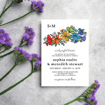 Pride Rainbow Flowers Monogram LGBT Wedding
