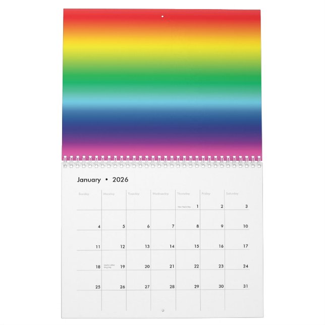 Pride rainbow gradient colours gay lgbt flag cool calendar (Jan 2026)