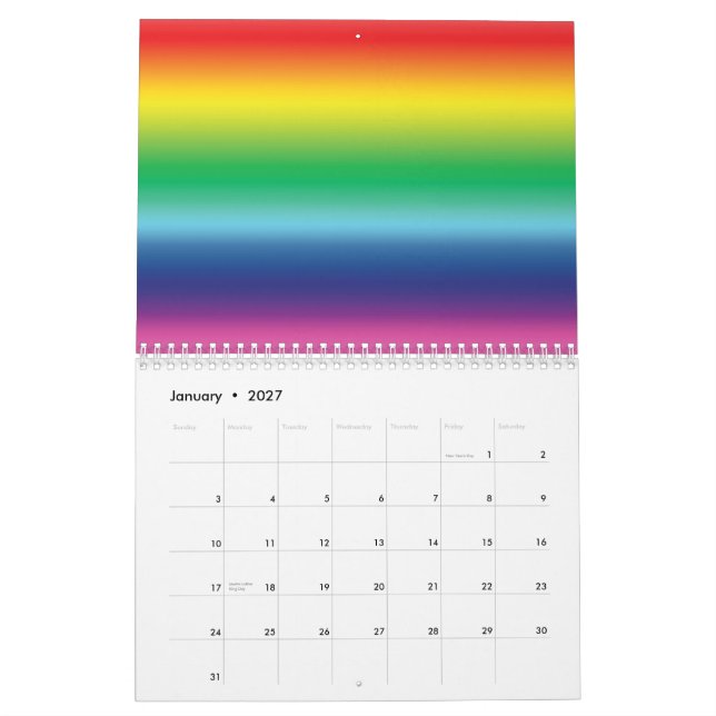 Pride rainbow gradient colours gay lgbt flag cool calendar (Jan 2027)
