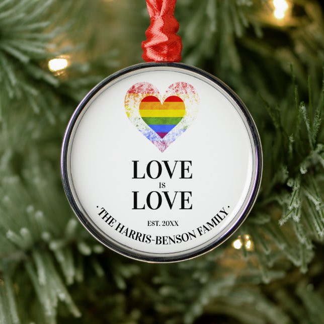 Pride Rainbow Heart Gay lesbian LGBT Families Metal Ornament (Tree)