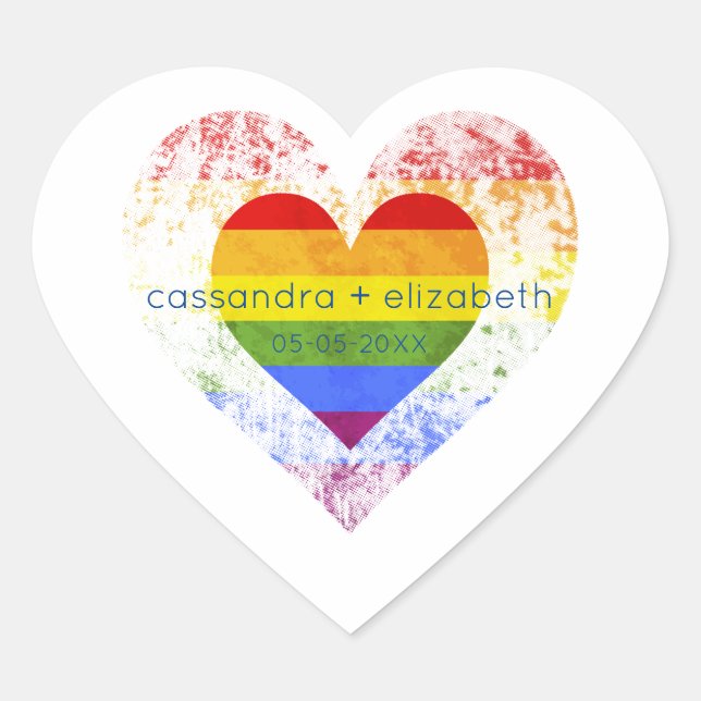 Pride Rainbow Heart Lesbian Gay Wedding Heart Sticker (Front)