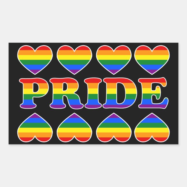 PRIDE Rainbow Hearts Rectangular Sticker (Front)