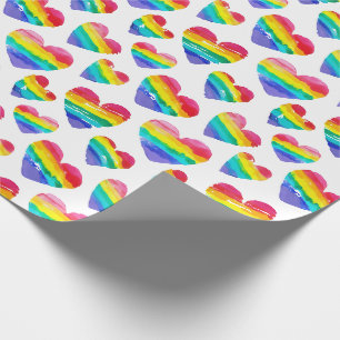 Pride Rainbow Hearts White Wrapping Paper
