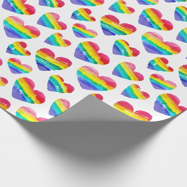 Pride Rainbow Hearts White Wrapping Paper (Corner)
